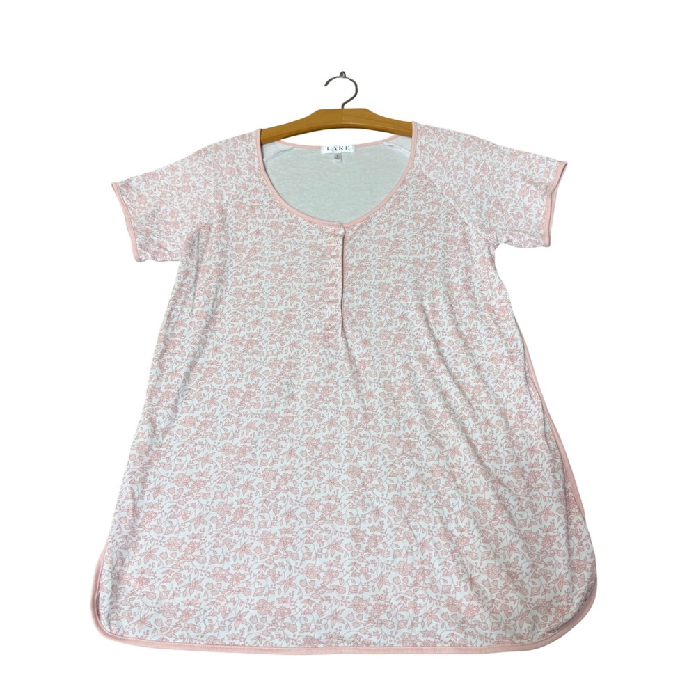 Lake Pajamas Nightshirt Womens Small Pink Floral Pima Cotton Excellent Short Slv